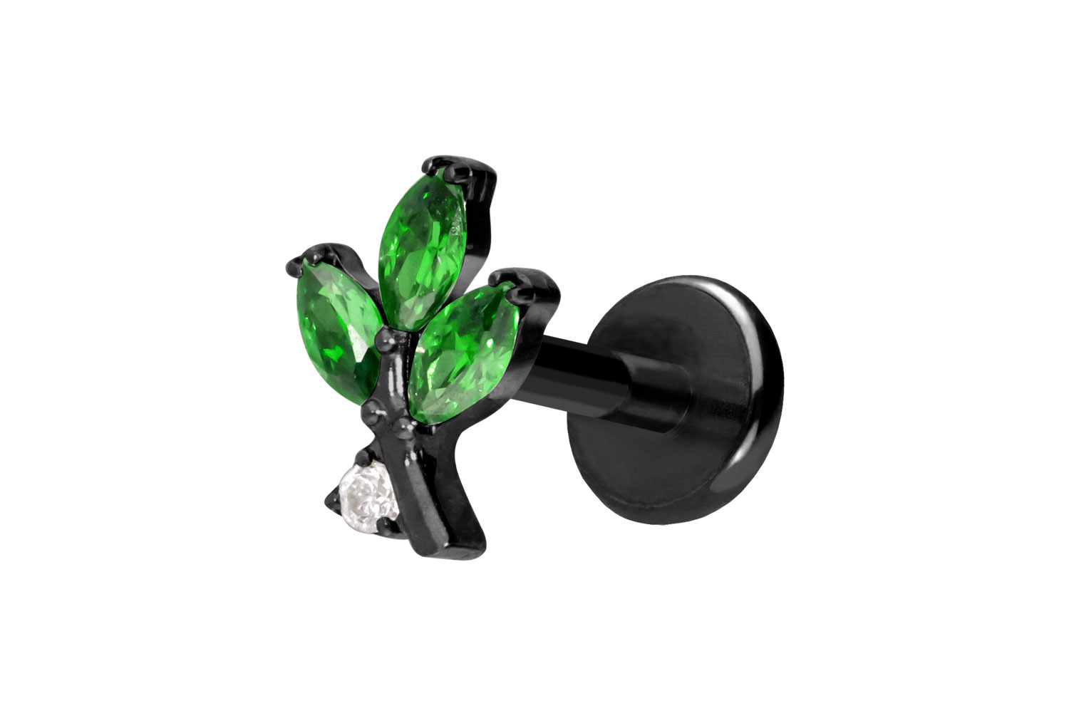 Titan Labret Piercing mit Push Fit KRISTALLZWEIG